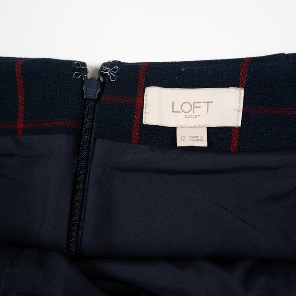 LOFT Outlet navy red windowpane check plaid mini skirt with buttons size… - Picture 2 of 10